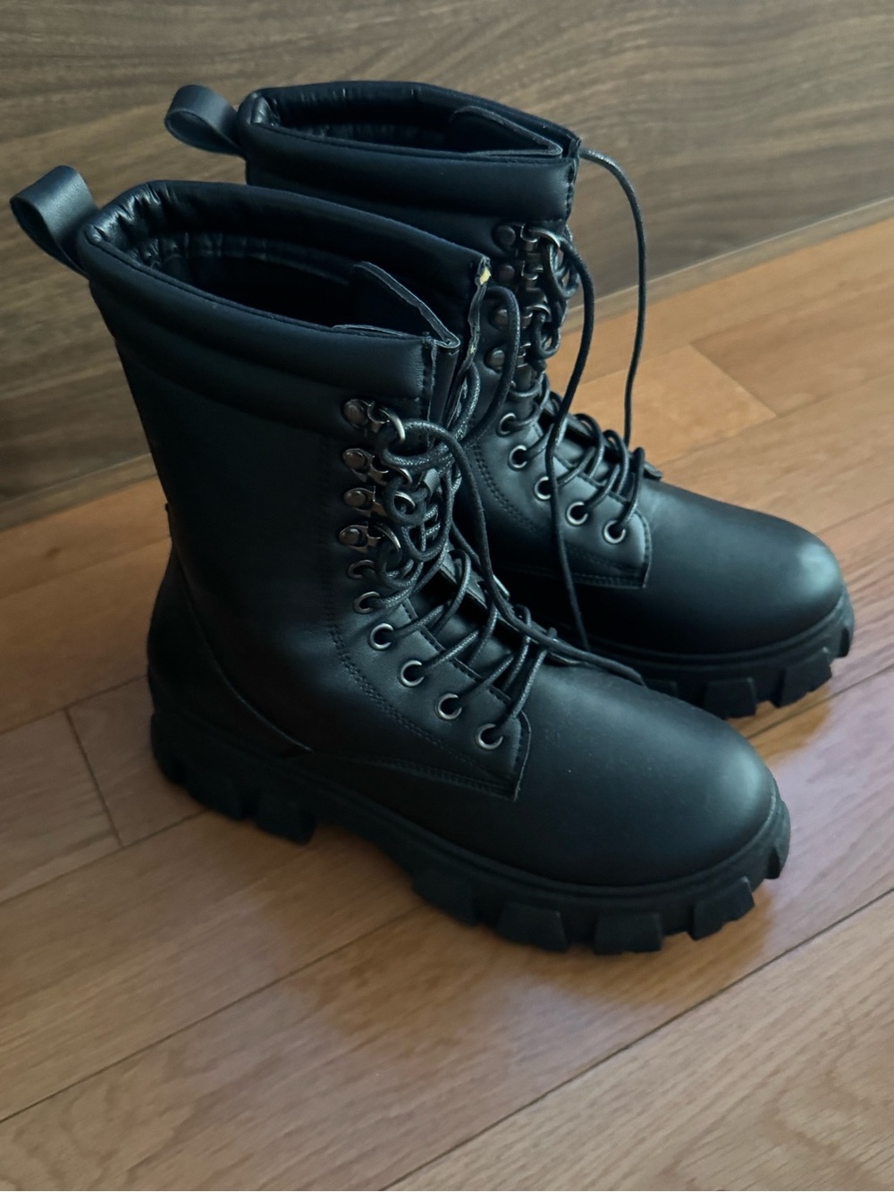 Forever 21 Black Lace-Up Chunky Combat Boots